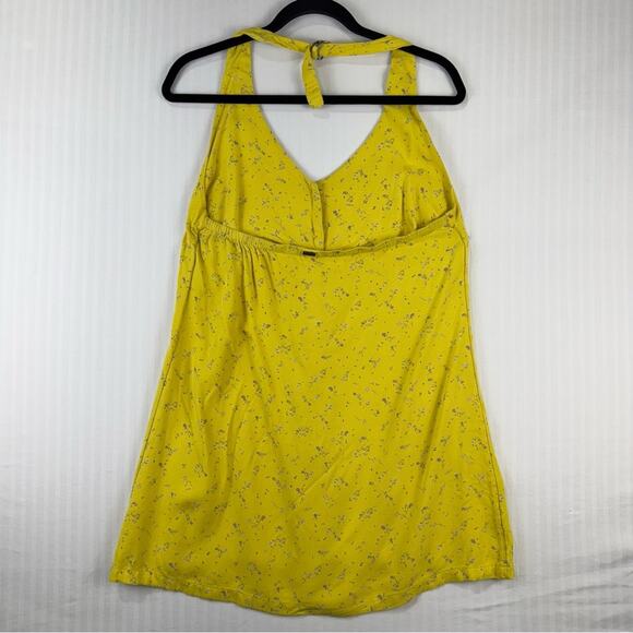 RVCA 90’s Baby Mustard Yellow Floral Button Front Halter Dress Women’s Medium - Picture 3 of 7